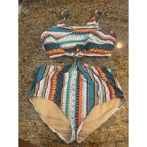 NWT Swim by Cacique No Wire Cutout Tribal Print One Piece Swimsuit Size 20‎